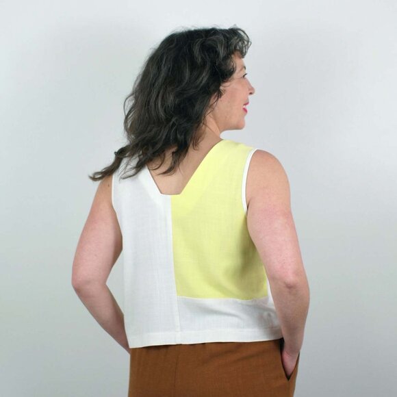 Reversible Ivory and citron linen tank top - Picture 3 of 11